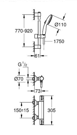 Grohe Profi Grohtherm 800 Termostatická sprchová batéria so sprchovacím setom, chróm 34566002 - galéria #1