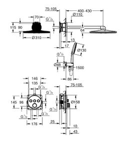 Grohe Profi Grohtherm Smartcontrol Podomietkový sprchový systém, kartáčovaný tvrdý grafit 34863AL0 - galéria #1