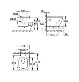 Keramické kompaktné WC Grohe Euro, Triple Vortex, alpská biela 39206000 - galéria #2