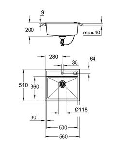 Grohe K700 Kompozitný drez granitový čierny 56x51 31651AP0 - galéria #1