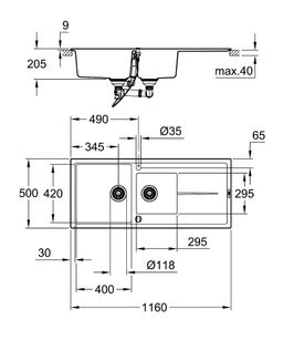 Grohe K400 kompozitný drez s odtokom a vaničkou 31643AP0 - galéria #1