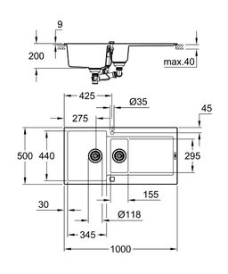 Grohe K500 kompozitný drez s odtokom 31646AP0 - galéria #1