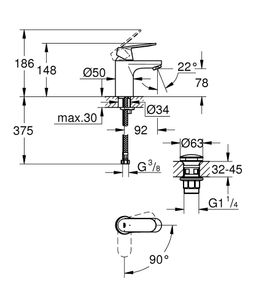 Grohe Eurosmart Cosmopolitan ColdStart Umyvadlová batéria s výtokom click-clack, chróm 23927000 - galéria #1
