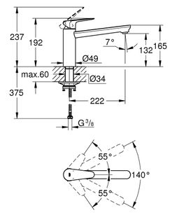 Grohe BauCurve Drezová batéria, chróm 31715000 - galéria #3