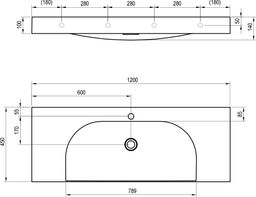 Ravak Lite Umyvadlo 120x45 cm s otvorem, bílá XJX01212000 - galéria #2