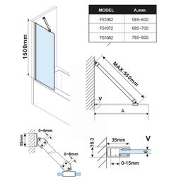 Polysan Fisa Vaňová zástena 70x150 cm, čierna matná, číre sklo FS1072-B - galéria #1