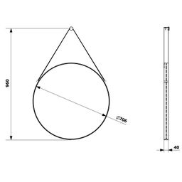Zrkadlo Sapho Orbiter 70 cm s koženým remienkom, matná čierna ORT070 - galéria #4