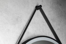Aqualine Okrúhle LED zrkadlo 60 cm, dotykový senzor, kožený remienok, matná čierna SG060 - galéria #4