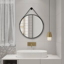 Aqualine Stago Okrúhle zrkadlo 60 cm, kožený remienok, čierny matný SG065 - galéria #2