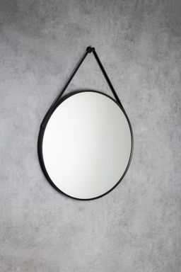 Aqualine Stago Okrúhle zrkadlo 60 cm, kožený remienok, čierny matný SG065 - galéria #3