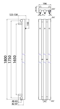 Sapho Pilon IZ128T Radiátor kombinovaný, 19,6x180 cm, černý mat - galéria #3