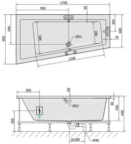 Polysan 81111.6010 Hydromasážna vaňa 170x90x45cm, ľavá-Highline Hydro-Air, chróm - galéria #1