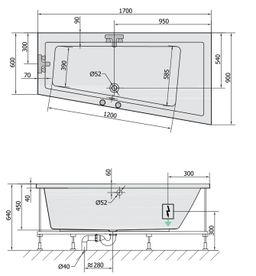 Polysan 81511.1010 Hydromasážna vaňa 170x90x45cm, pravá-Active Hydro, chróm - galéria #1
