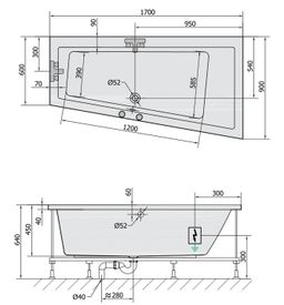 Polysan 81511.3010 Hydromasážna vaňa 170x90x45cm, pravá-Attraction Hydro, chróm - galéria #1