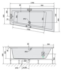 Polysan 81511.5010 Hydromasážna vaňa 170x90x45cm, pravá-Highline Hydro, chróm - galéria #1