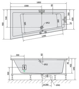 Polysan 72872.5010 Hydromasážna vaňa 180x90x45cm, ľavá-Highline Hydro, chróm - galéria #1