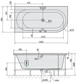 Polysan 33611.4010 Hydromasážna vaňa 165x80x48cm, ľavá-Attraction Hydro-Air, chróm - galéria #1
