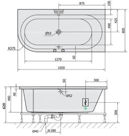 Polysan 34611.1010 Hydromasážna vaňa 165x80x48cm, pravá-Active Hydro, chróm - galéria #1