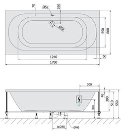 Polysan 71745.6010 Hydromasážna vaňa 170x80x39cm, Highline Hydro-Air, chróm - galéria #1