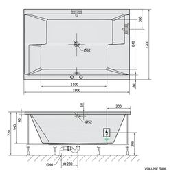 Polysan Dupla Hydromasážna vaňa 180x120x54 cm, Highline Hydro-Air, biela 13611.6010 - galéria #1