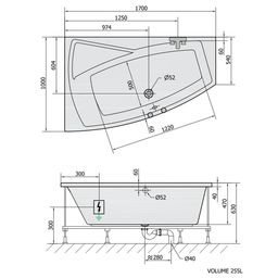 Polysan Evia L Hydromasážna vaňa 170x100x47 cm, ľavá, Highline Hydro-Air, biela 21611.6010 - galéria #1