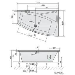 Polysan Evia R Hydromasážna vaňa 170x100x47 cm, pravá, Active Hydro, biela 22611.1010 - galéria #1