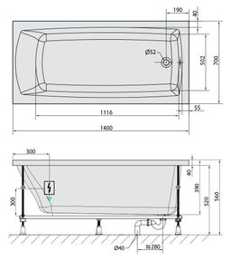 Polysan 72201.1010 Hydromasážna vaňa 140x70x39cm, Active Hydro, chróm - galéria #1