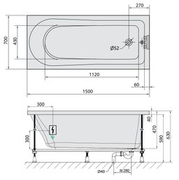 Polysan 85111.1010 Hydromasážna vaňa 150x70x47cm, Active Hydro, chróm - galéria #1