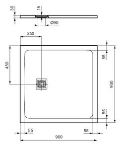 Ideal Standard UltraFlat S+ Sprchová vanička štvorcová 90x90x3cm, bez odpadu T5597FR - galéria #4