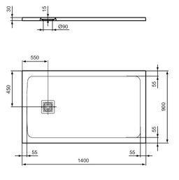 Ideal Standard UltraFlat S+ Sprchová vanička obdĺžniková 140x90x3cm, bez odpadu T5598FV - galéria #4