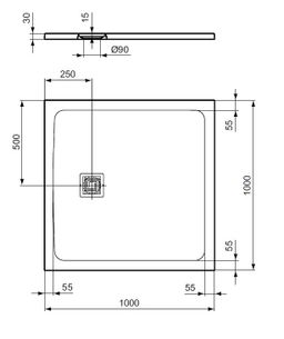 Ideal Standard UltraFlat S+ Sprchová vanička štvorcová 100x100x3cm, bez odpadu T5608FR - galéria #4