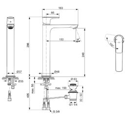 Ideal Standard Connect Air Vysoká umývadlová batéria bluestart s odpadovou súpravou A7026AA - galéria #2
