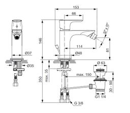 Ideal Standard Connect Air Bidetová batéria s odtokovou súpravou A7030AA - galéria #1