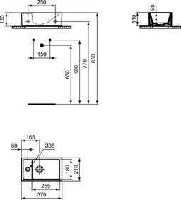 Ideal Standard Tempo Umývadlo 37 cm otvor vľavo E211301 - galéria #1