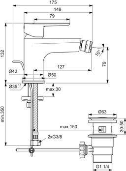Ideal Standard Cerafine O Bidetová batéria s odpadom, chróm BC498AA - galéria #5