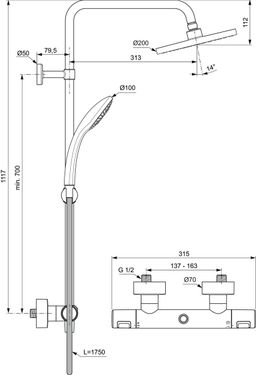 Ideal Standard Ceratherm T25 Sprchový systém s termostatickou batériou, čierny matný A7545XG - galéria #4