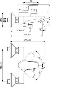 Ideal Standard Cerafine D Vaňová batéria, chróm BC494AA - galéria #3