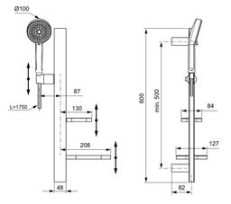Ideal Standard Sprchová súprava Idealrain ALU+, 60 cm, zamatovo čierna BD586XG - galéria #1