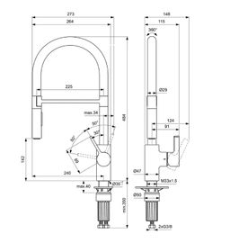 Ideal Standard Gusto Semi-Pro Umývadlová batéria s vyťahovacou sprchou, 2 polohy - Margnetic Grey BD417A5 - galéria #3