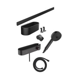 Hansgrohe Wallstoris Sada ručnej sprchy, termostatu, tyče, úložnej súpravy, čierna matná 24250670