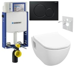 Geberit Set modulu na zamurovanie, tlačidlá a závesne WC Diana New s WC doskou, čierna lesklá KBE066