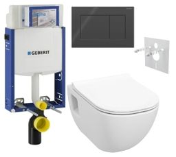 Geberit Set modulu na zamurovanie, tlačidlá a závesne WC Diana New s WC doskou, čierna lesklá KBE072