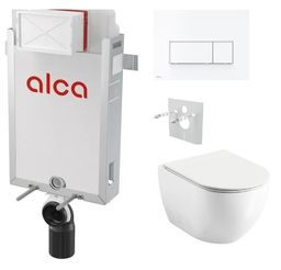 Alcadrain Set modul na stenu, WC Urban City, sedadlo s tlačidlom, biela lesk M570 KAE012