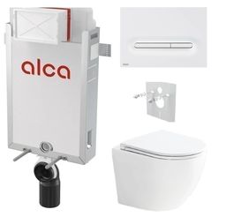 Alcadrain Set modul na stenu, WC Urban Vortex, sedadlo s tlačidlom, biela mat M1876 KAE054
