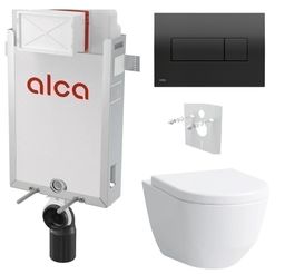Alcadrain Set modul na stenu, WC Pro, sedadlo s tlačidlom, čierna lesk M378 KAE068