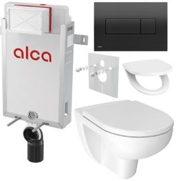 Alcadrain Sada modul na stenu, Jika WC, sedadlo a tlačidlá M378, čierna lesk KAE125