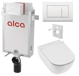 Sada Alcadrain na montáž na stenu, WC Mio, sedadlo s tlačidlom, biela M270 KAE139