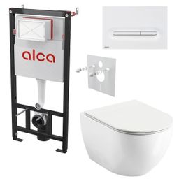 Alcadrain Set modulu do sadrokartónu, WC Urban City, doska a tlačidlo, biela matná M1876