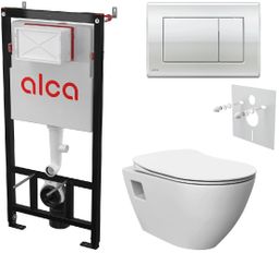 Alcadrain Set modulu do sadrokartónu, WC EBS Urban Rimless, doska a tlačidla M271, chróm lesk