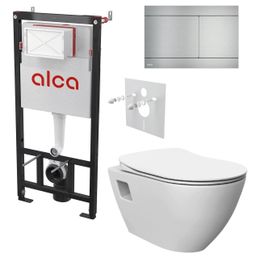 Alcadrain Set modulu do sadrokartónu, WC Urban Rimless, doska a tlačidla, nerez FUN-INOX